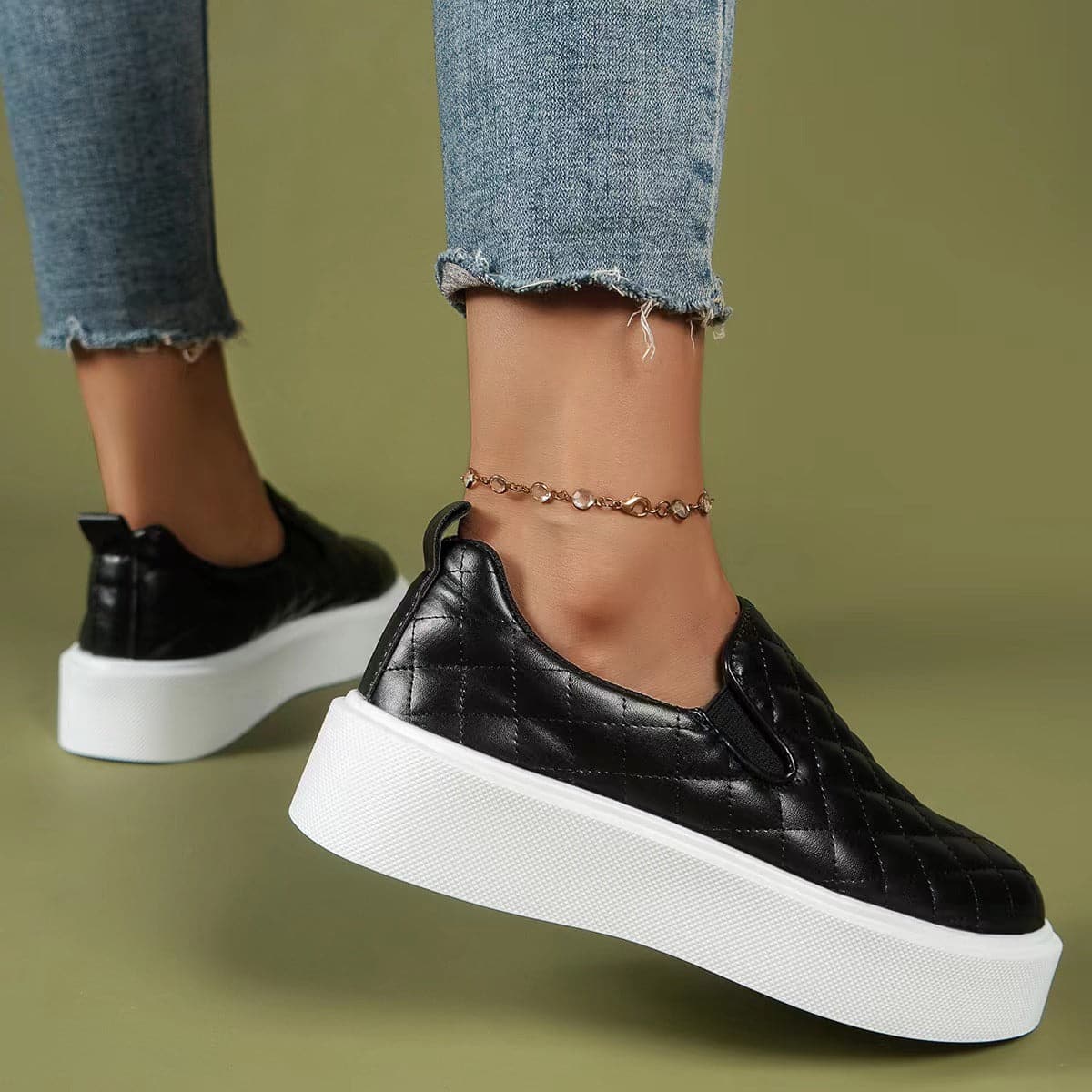 Women’s Slip-On Sneakers – Quilted Upper – Elastic Sides – Platform Sole Comfort