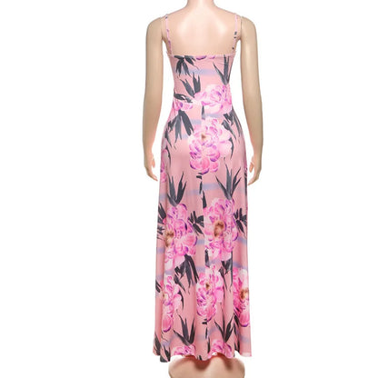 Women's Maxi Dress - Floral Print - Spaghetti Strap - Flowy Elegant Fit