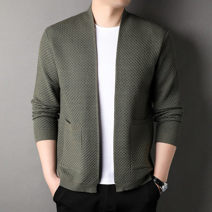 Men’s Blazer – Tailored Fit – Textured Knit – Open Front – Ribbed Cuffs – Smart Casual