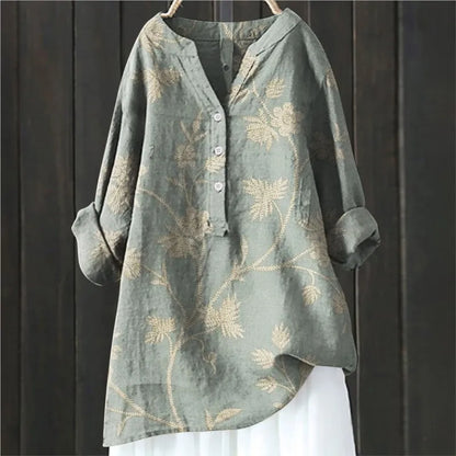 Women's Tunic Blouse - Cotton Blend - Relaxed Flowing Silhouette - Bold Floral Print