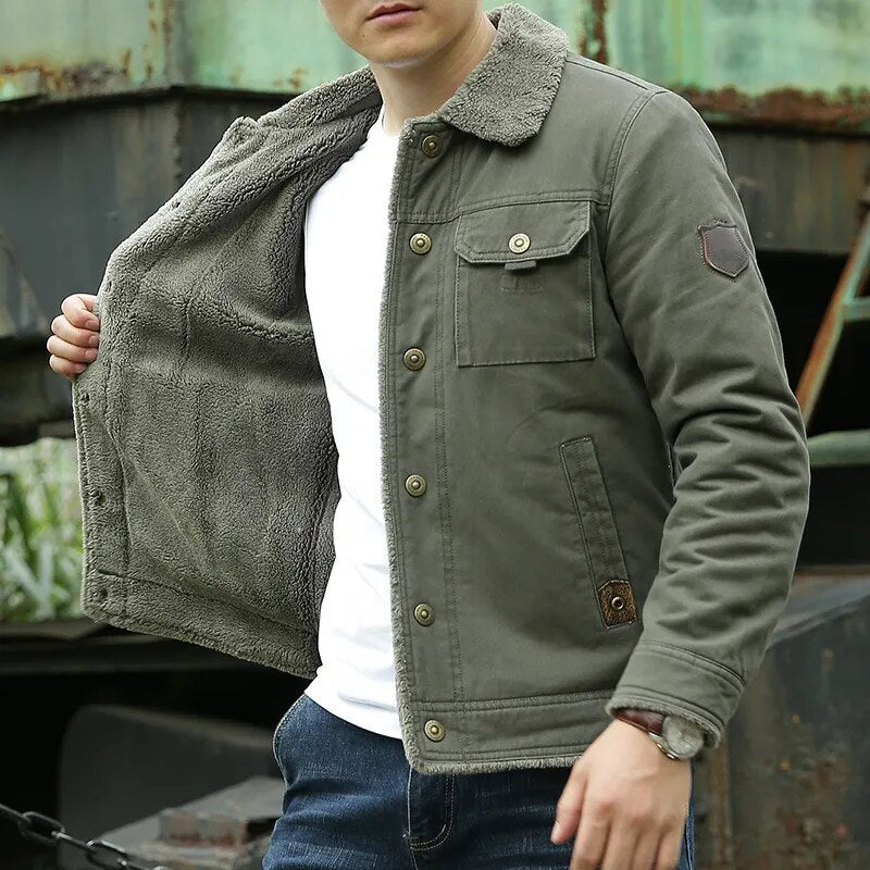Men’s Jacket – Shearling Collar – Classic Fit – Button Up Casual Style