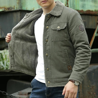 Men’s Jacket – Shearling Collar – Classic Fit – Button Up Casual Style