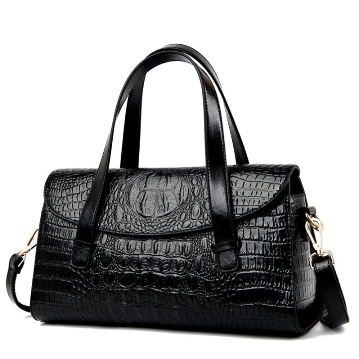 Women’s Handbag – Structured Silhouette – Crocodile Embossed Leather – Dual Straps