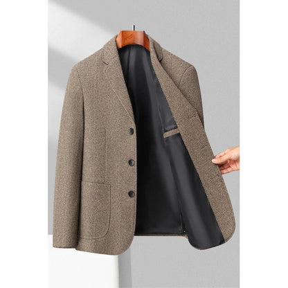 Men’s Blazer – Wool Blend – Tailored Fit – Herringbone – Notched Lapel – 3 Button