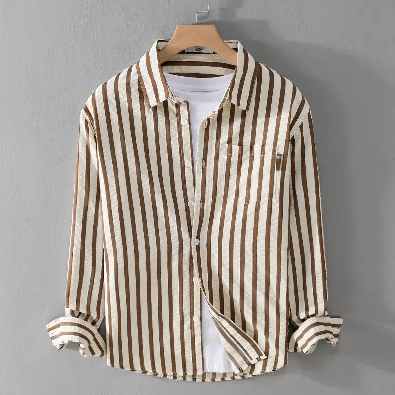 Women’s Blouse – Relaxed Fit – Vertical Stripes – Button-Down – Breathable Blend