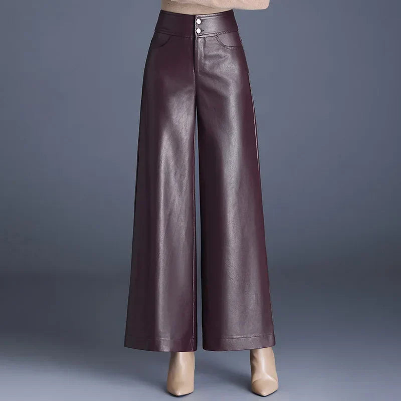 Women’s Trousers – High Waist – Wide Leg – Full Length – Relaxed Fit – Glossy Finish