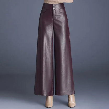Women’s Trousers – High Waist – Wide Leg – Full Length – Relaxed Fit – Glossy Finish
