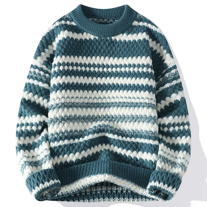 George Relaxed Fit Crew Neck Sweater | Striped Ribbed Cuffs Sweater