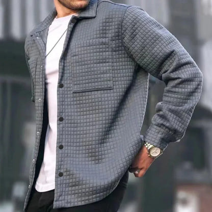 Men’s Shirt Jacket – Quilted Texture – Relaxed Fit – Button Front Outer Layer