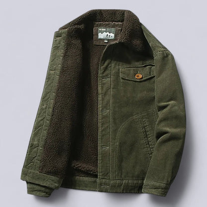 Men’s Jacket – Structured Fit – Corduroy Texture – Sherpa Lined – Button Front