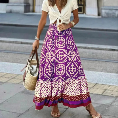 Women’s Maxi Skirt – High Waist – Flared Fit – Breathable Blend – Boho Print