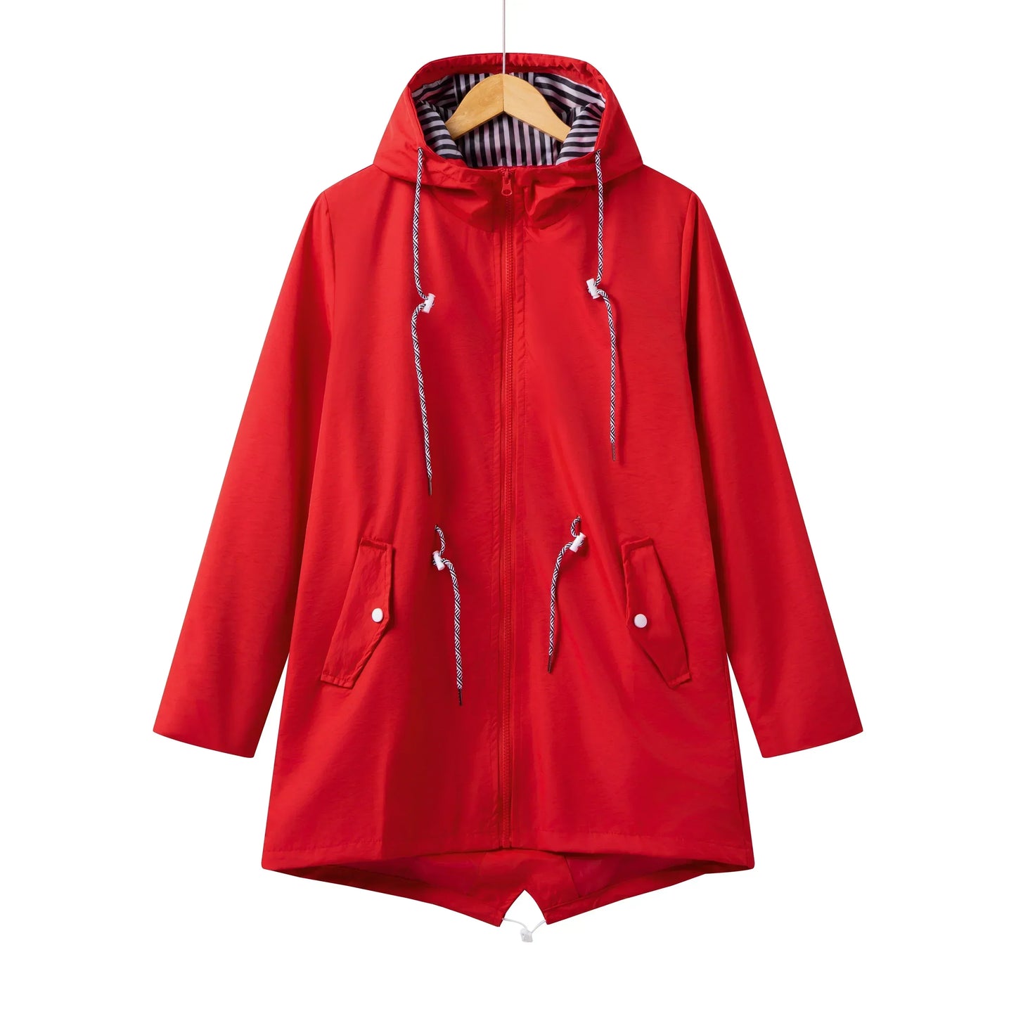 Women’s Trench Coat – Waterproof Fabric – Relaxed Fit – Hooded with Zip Closure