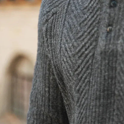 Men’s Knitted Sweater – Slim Fit – Cable Knit – Polo Collar – Long Sleeve Wool Blend