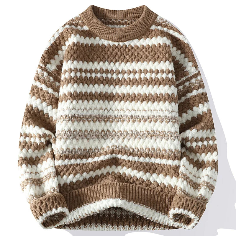 George Relaxed Fit Crew Neck Sweater | Striped Ribbed Cuffs Sweater