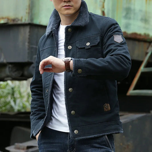 Men’s Jacket – Shearling Collar – Classic Fit – Button Up Casual Style