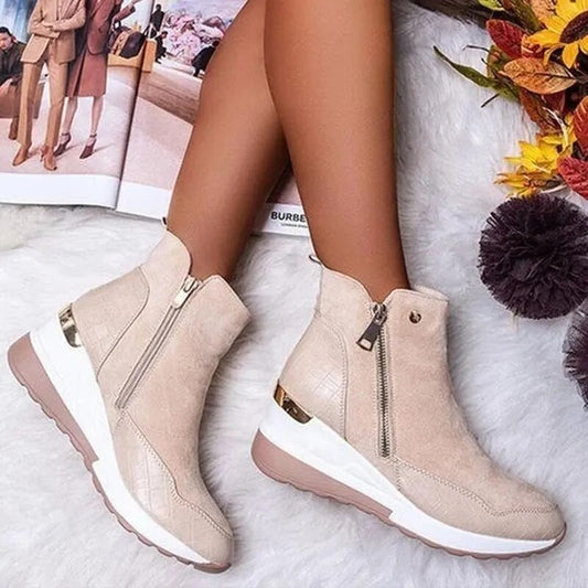 Women’s Ankle Boots – Wedge Heel – Orthopedic Support – Suede – Side Zipper