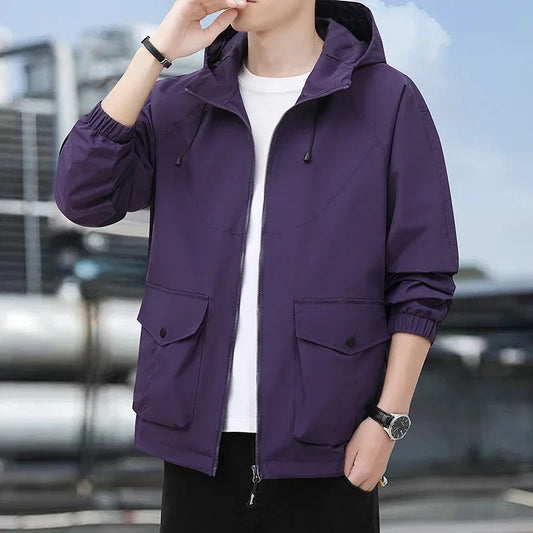 Men's Hooded Windbreaker Jacket – Loose Fit – Full Zip – Breathable Fabric