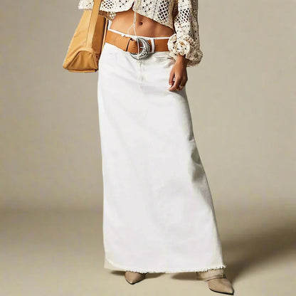 Women’s Skirt – High Waist – Straight Fit – Raw Hem – Full Length – 5-Pocket