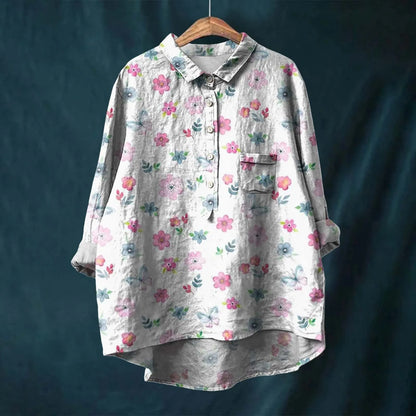 Women’s Oversized Shirt – Relaxed Fit – Cotton Blend – Floral Button-Down Casual Top
