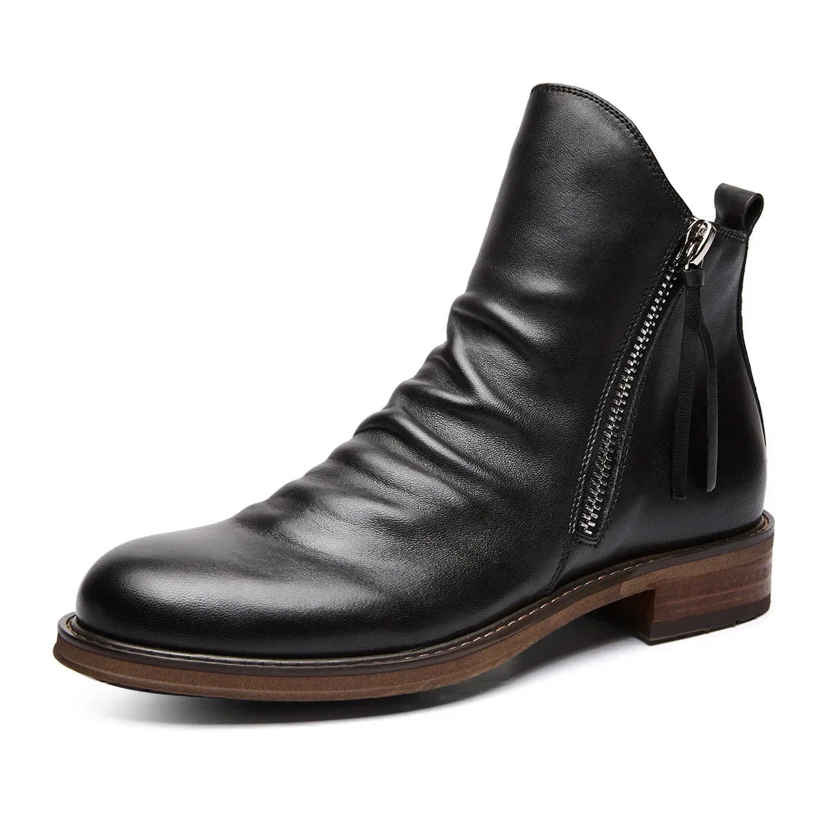Theodore Regular Fit Chelsea Boots | Burnished Finish Ruched Shaft Chelsea Boots