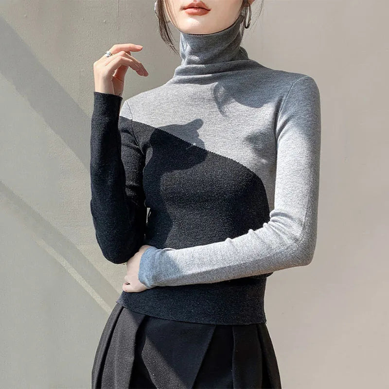 Isla Slim Fit Turtleneck Sweater | Color Block Ribbed Sweater