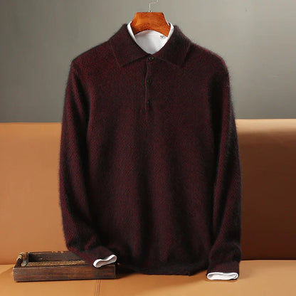 Men’s Polo Sweater – Wool – Relaxed Fit – Long Sleeve – Ribbed Hem & Cuffs