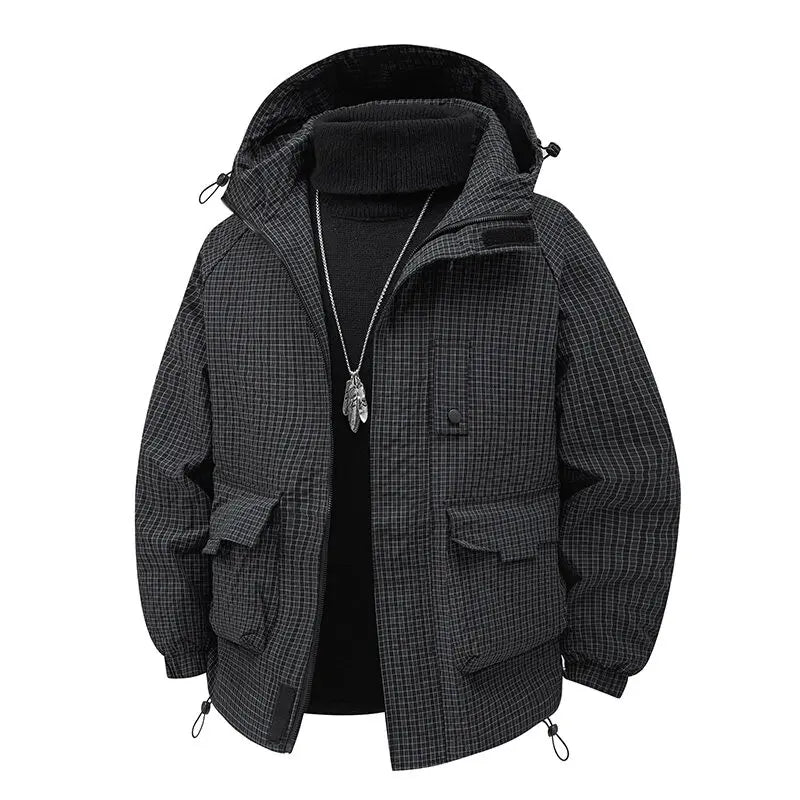 Noah Hooded Jacket | Check Pattern Flap Pockets Jacket
