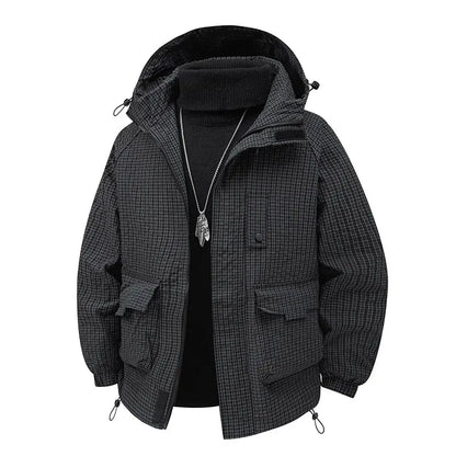 Noah Hooded Jacket | Check Pattern Flap Pockets Jacket