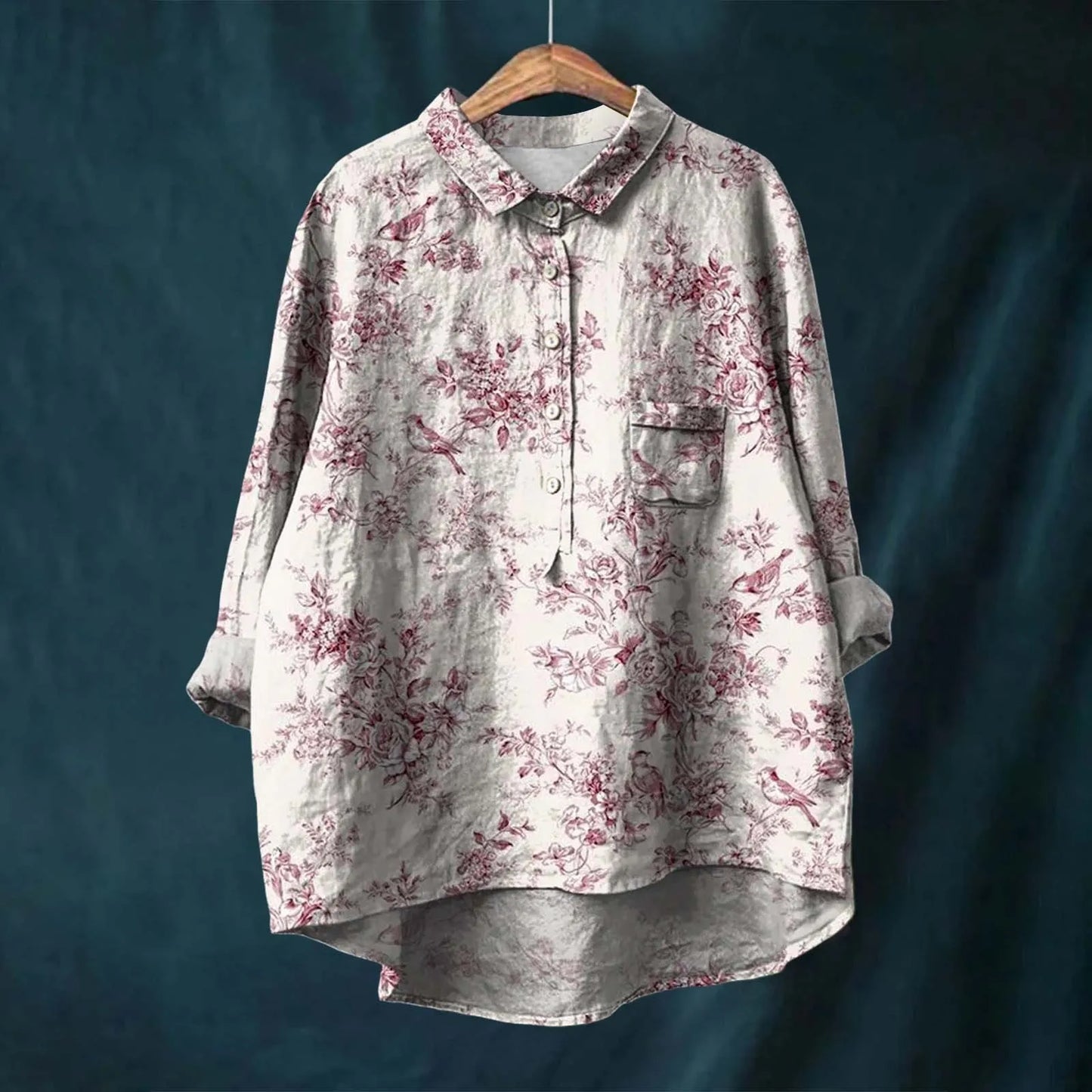 Women’s Oversized Shirt – Relaxed Fit – Cotton Blend – Floral Button-Down Casual Top