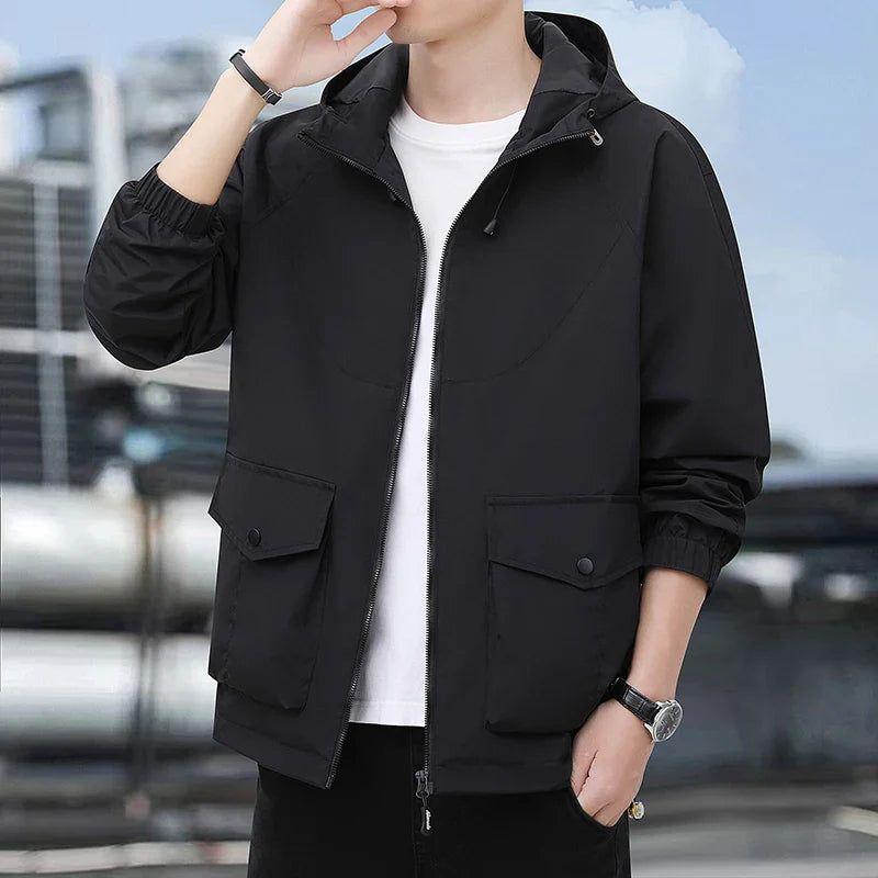 Men's Hooded Windbreaker Jacket – Loose Fit – Full Zip – Breathable Fabric