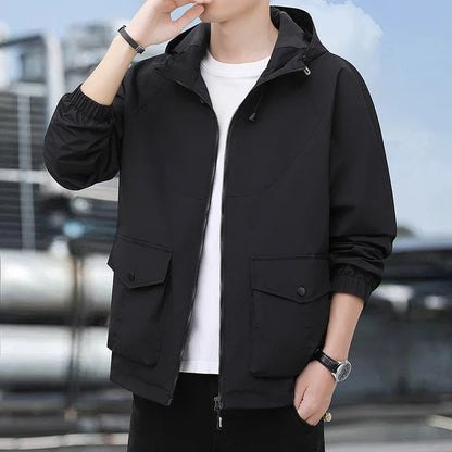 Men's Hooded Windbreaker Jacket – Loose Fit – Full Zip – Breathable Fabric