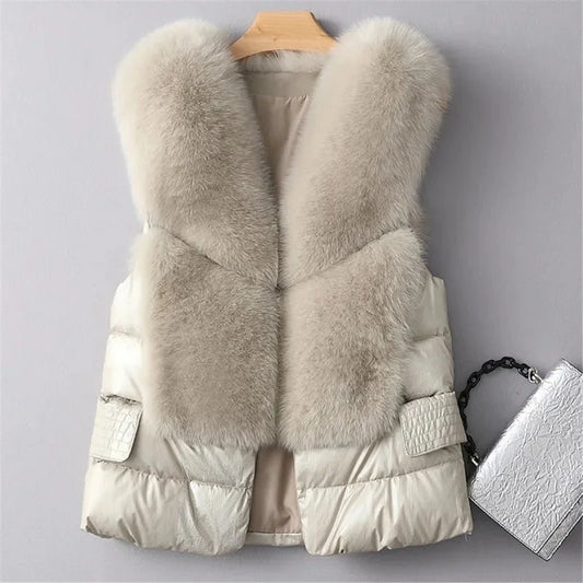 Ava Quilted Vest | Fur Trim Patch Pockets Vest