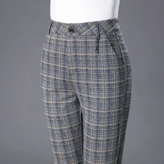 Isla Slim Fit Trousers | Plaid High-Waisted Trousers