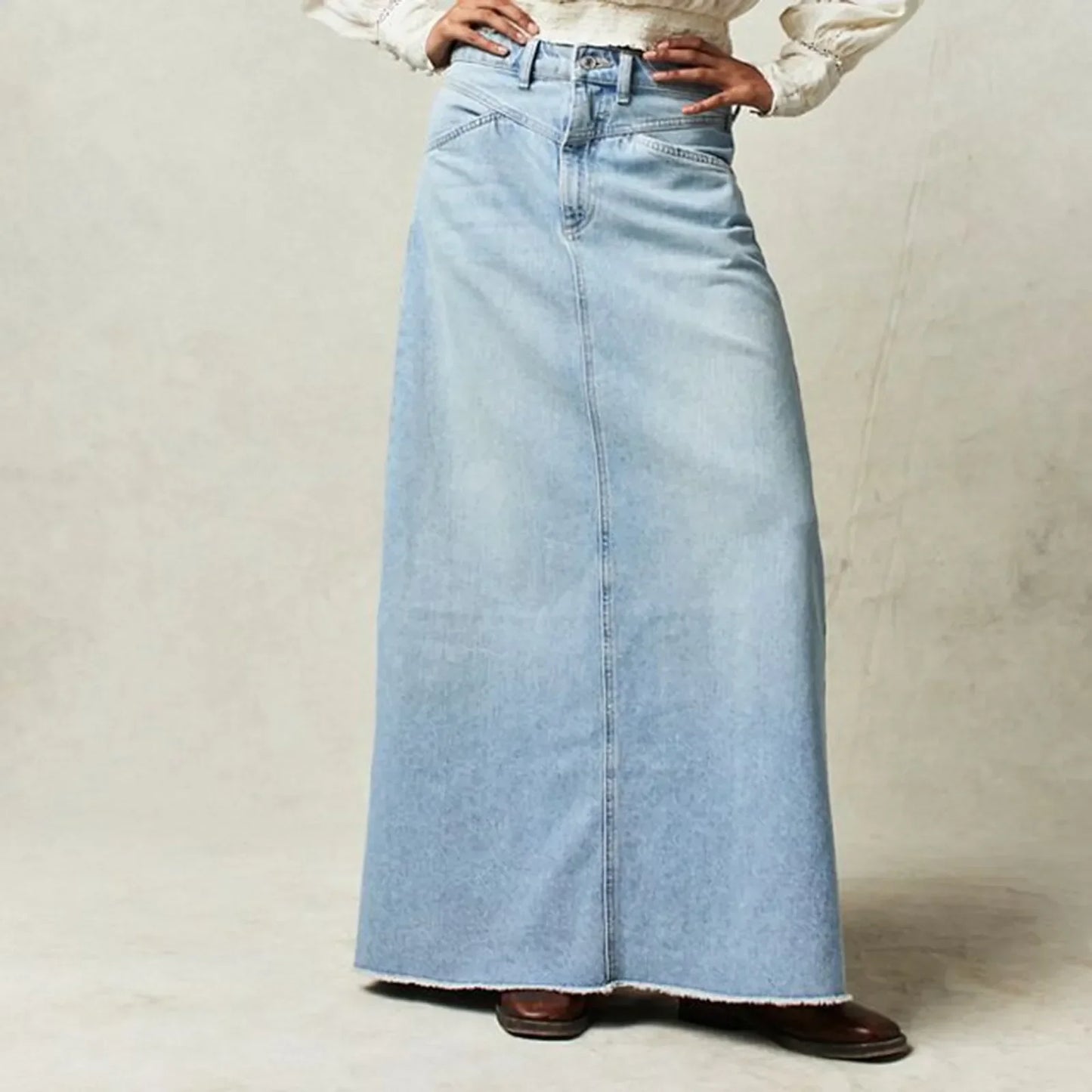 Women’s Skirt – High Waist – Straight Fit – Raw Hem – Full Length – 5-Pocket