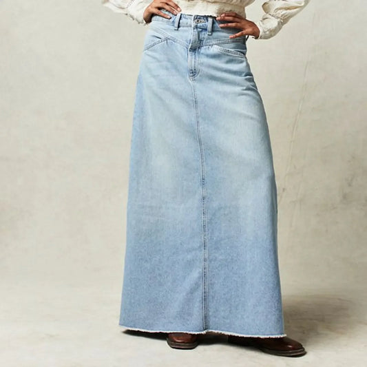 Women’s Skirt – High Waist – Straight Fit – Raw Hem – Full Length – 5-Pocket