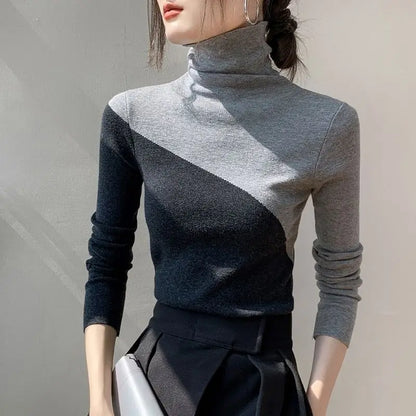 Isla Slim Fit Turtleneck Sweater | Color Block Ribbed Sweater
