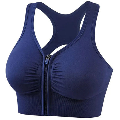 Women’s Sports Bra – Snug Fit – Front Zipper – Racerback – Breathable Blend – Workout Support