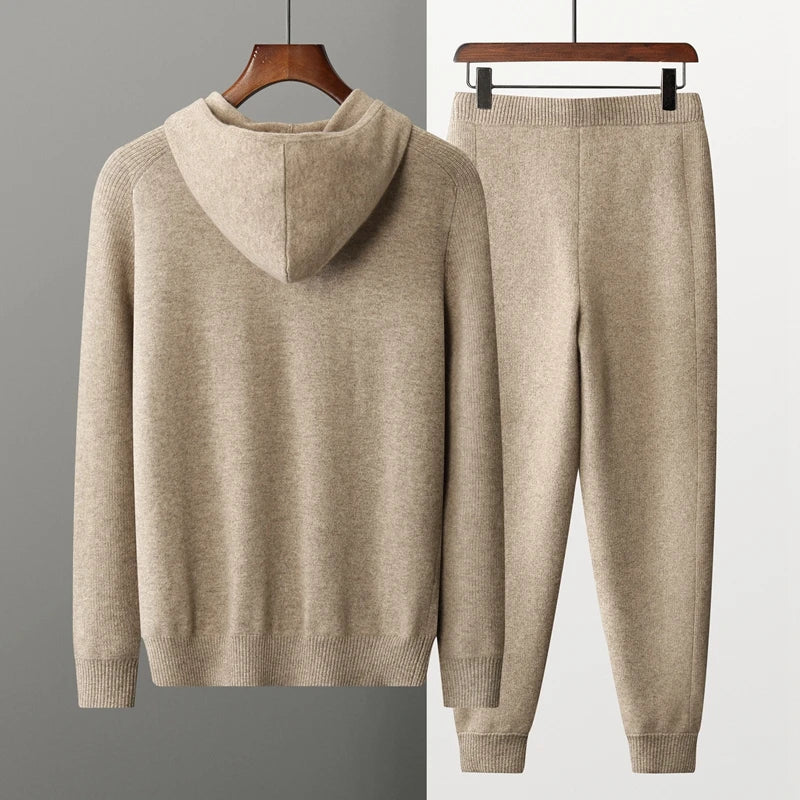 Men’s Jogging Set – Relaxed Fit – Soft Knit – Full Zip Hoodie – Cuffed Pants