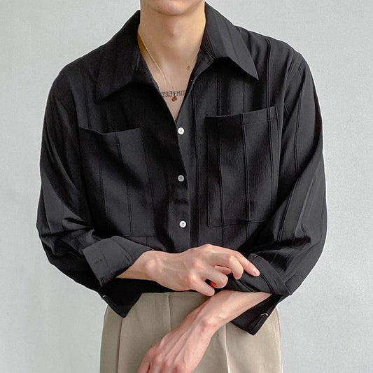 Men’s Button-Down Shirt – Relaxed Fit – Ribbed Texture – Cotton Blend – Chest Pockets