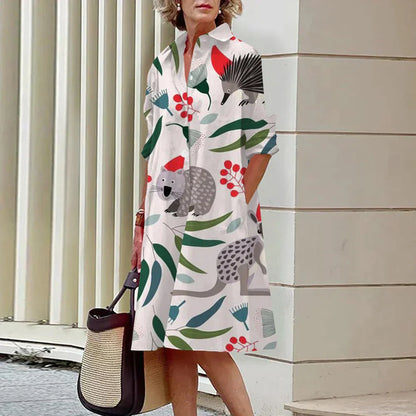 Women's Knee-Length Dress - A-Line Fit - Long Sleeve - Round Neck - Breathable Casual Wear