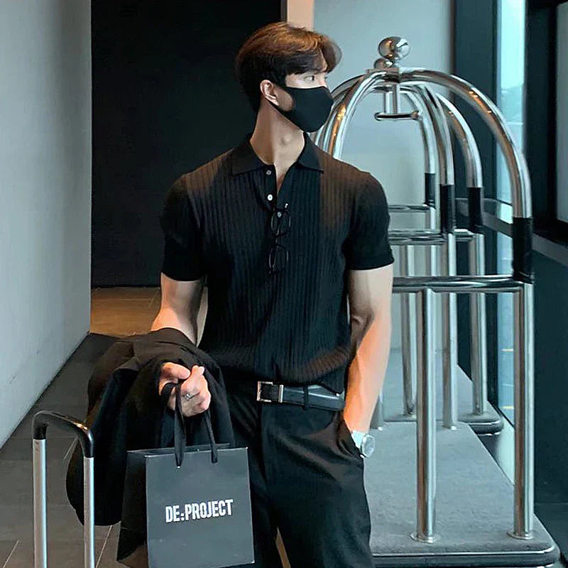 Men’s Polo Shirt – Slim Fit – Soft Ribbed Knit – Short Sleeve Smart Casual Style