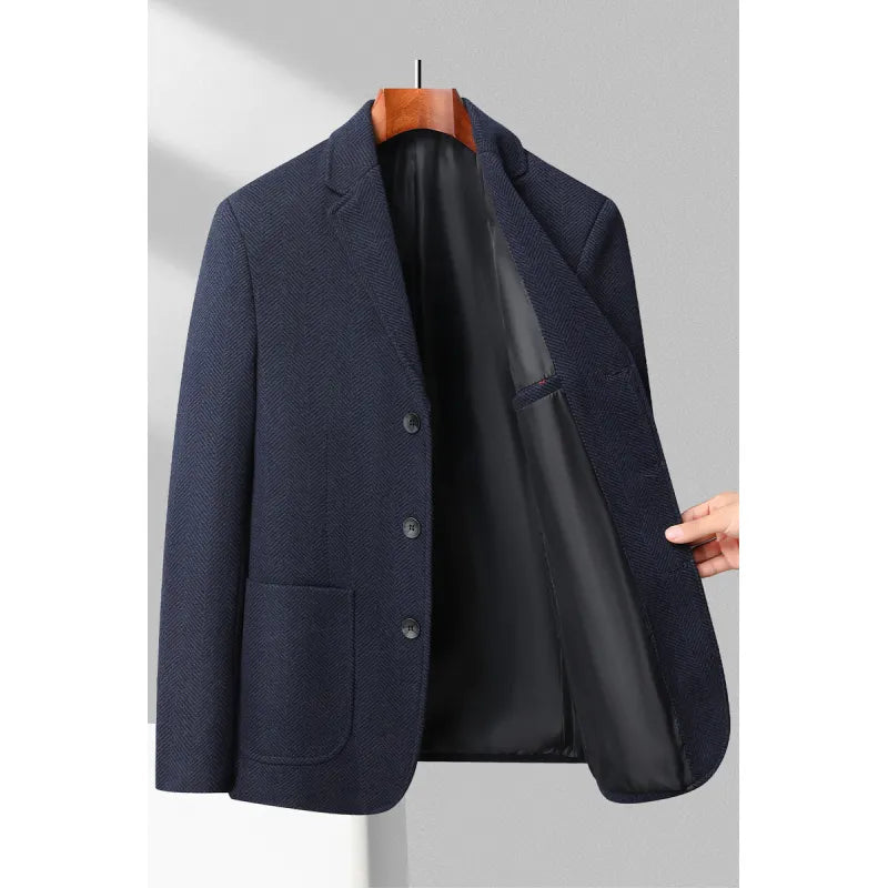 Men’s Blazer – Wool Blend – Tailored Fit – Herringbone – Notched Lapel – 3 Button