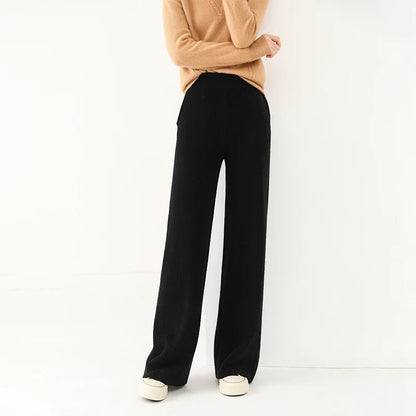 Isabella Relaxed Fit Wide-Leg Pants | Elastic Waist Pockets Pants
