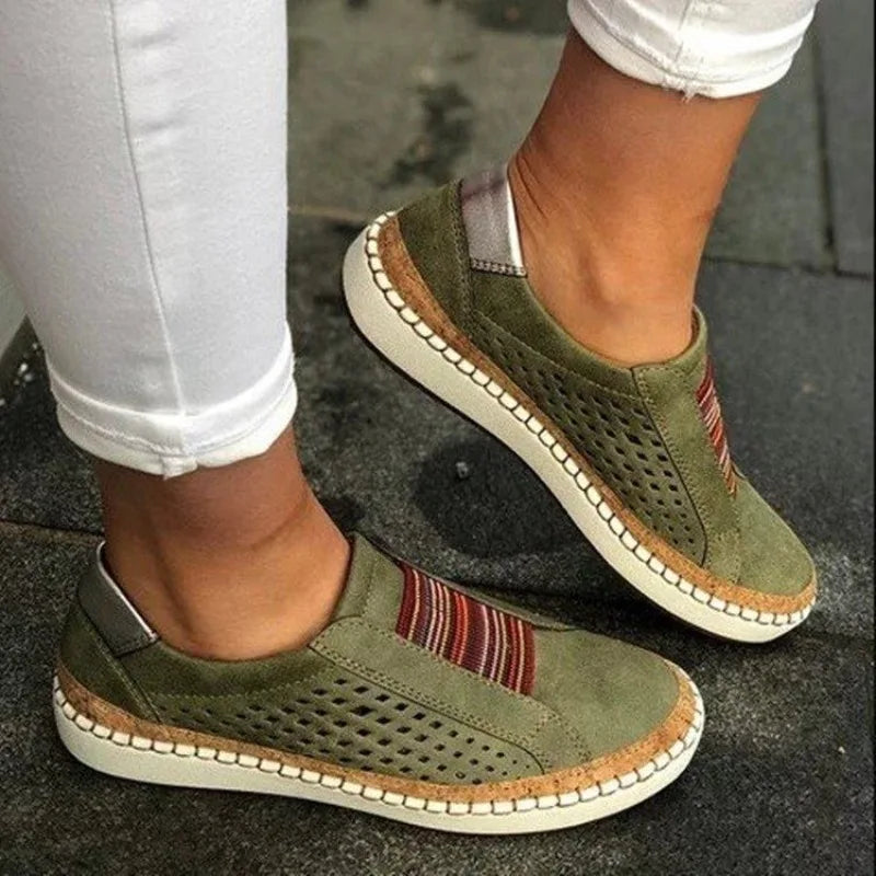 Women’s Slip-On Shoes – Perforated Upper – Cushioned Sole – Casual Comfort