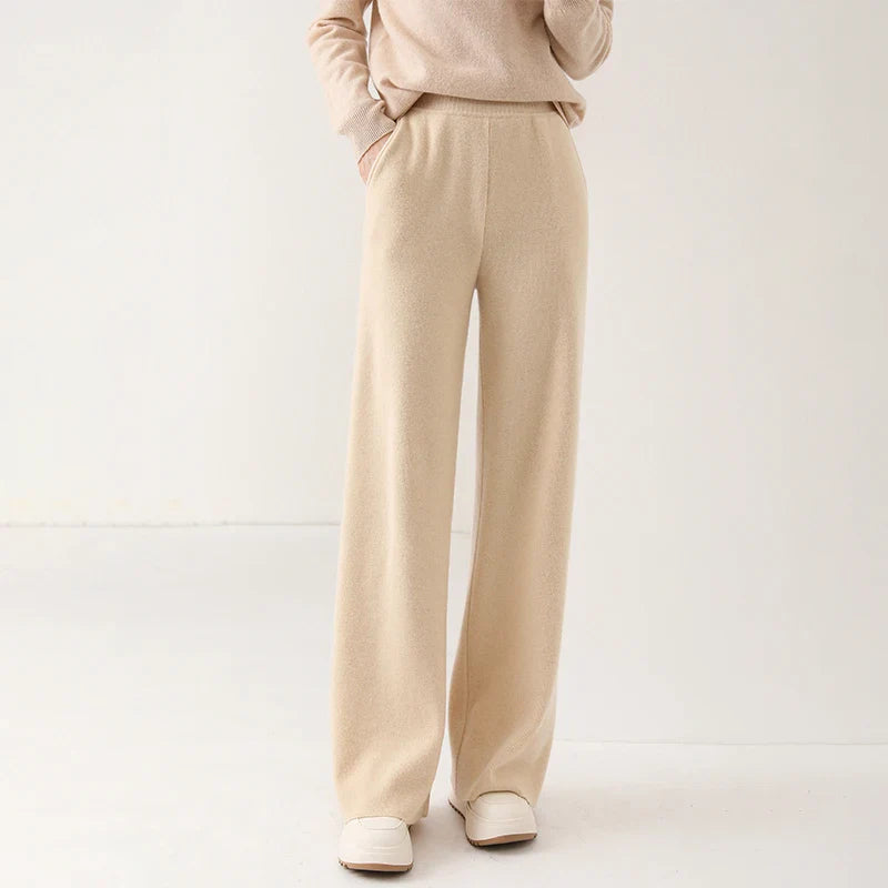 Isabella Relaxed Fit Wide-Leg Pants | Elastic Waist Pockets Pants