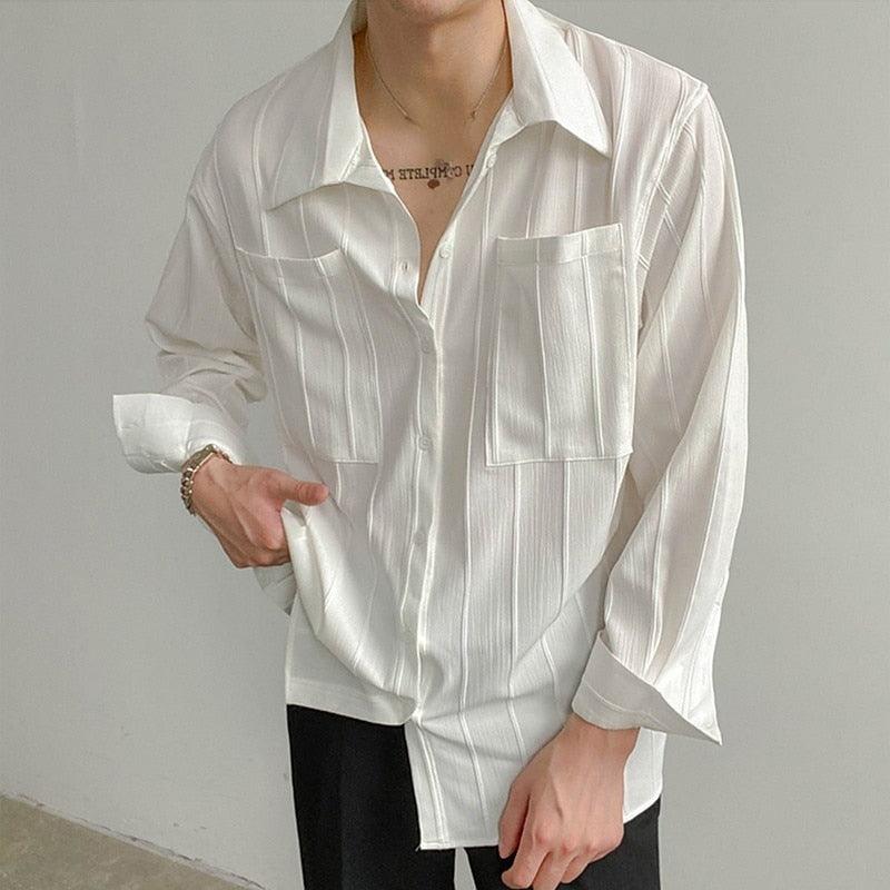 Men’s Button-Down Shirt – Relaxed Fit – Ribbed Texture – Cotton Blend – Chest Pockets