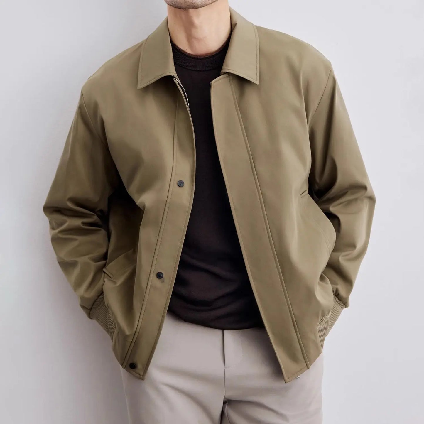 Men’s Jacket – Relaxed Fit – Button Front – Classic Collar – Ribbed Cuffs – Breathable Blend
