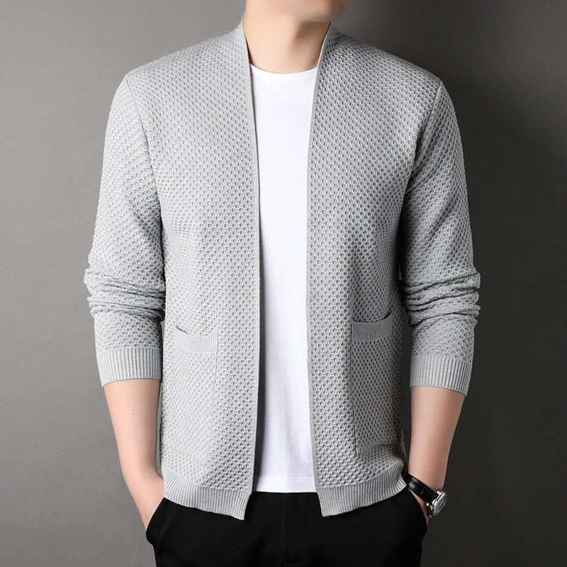 Men’s Blazer – Tailored Fit – Textured Knit – Open Front – Ribbed Cuffs – Smart Casual