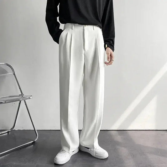 Men’s Wide-Leg Trousers – Relaxed Fit – Pleated Front – Lightweight Full Length
