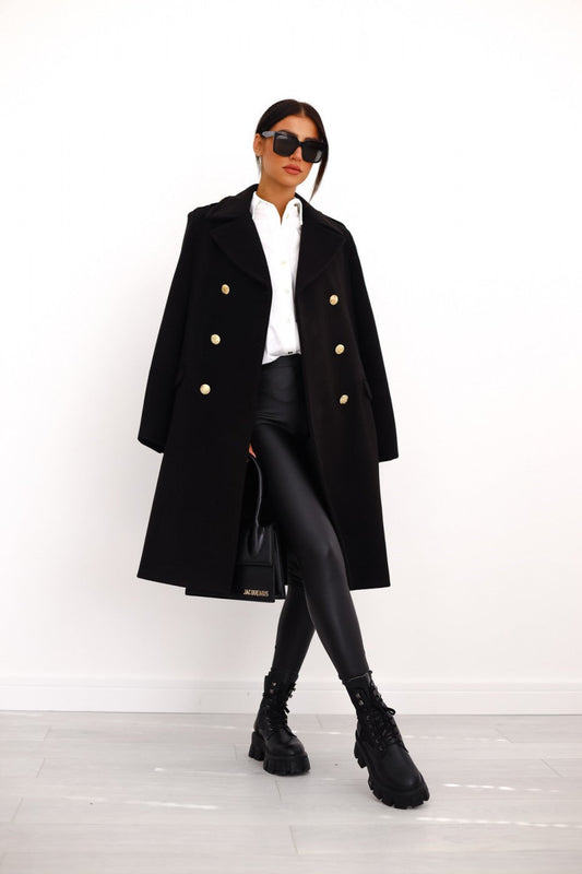Women’s Wool Coat – Tailored Fit – Double Breasted – Full Length – Classic Lapel
